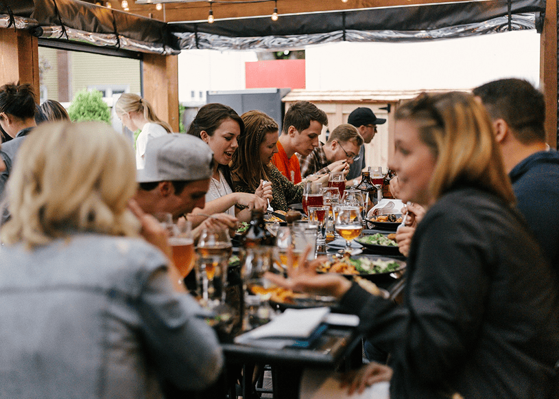 Travelers sharing a meal